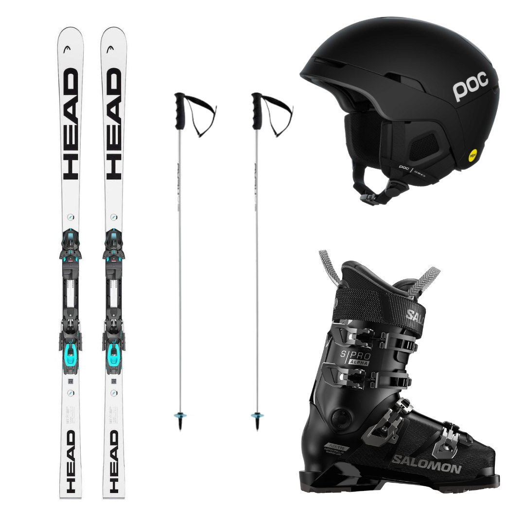 SKI SET (SKI, BOOTS, POOLS AND HELMET)